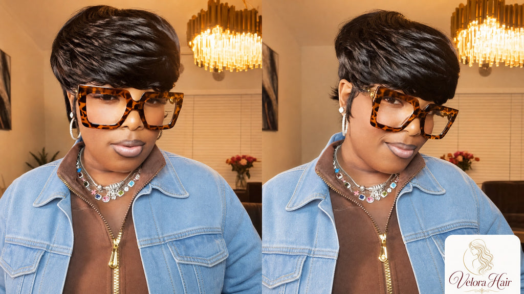 Showrealhair Textured Cut Pixie Wig - Versatile Short Layered Human Hair Wig for Black Women, Ideal for Work, Parties, or Casual Wear