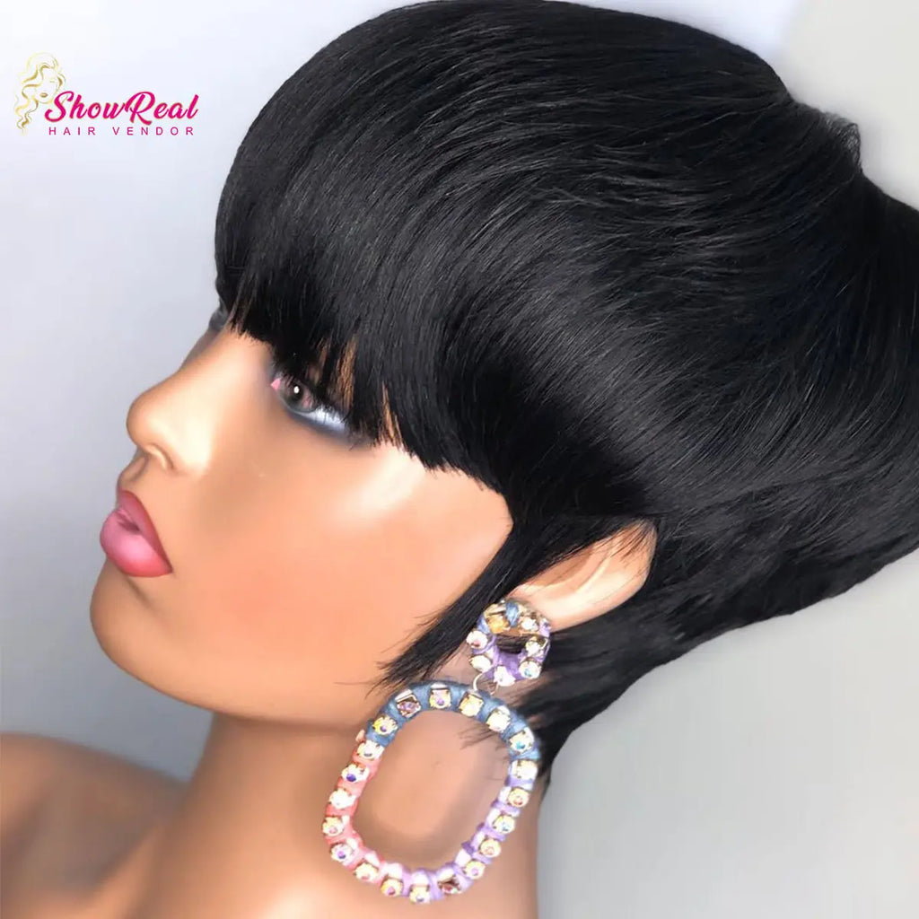 Showrealhair Wig Textured Cut Pixie Wig Quick Wave Short Layered Pixie Cut Wig Quick Wave Textured Cut Wig Human Hair Easy to Wear Fashionable Versatile Designed for Black Women Perfect for Work Party or Casual